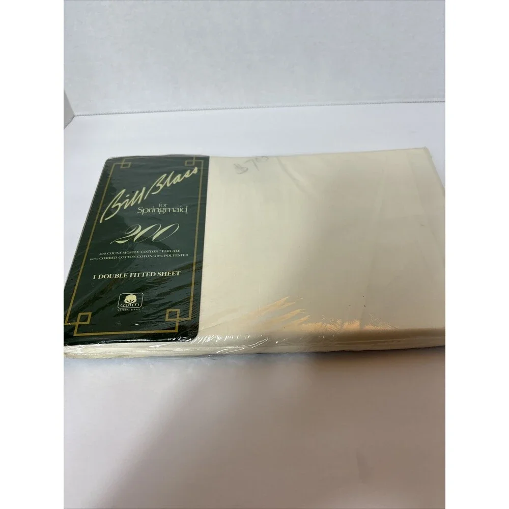 Bill Blass Springmaid No Iron Full Double Fitted Sheet Ivory 200 Thread Vintage